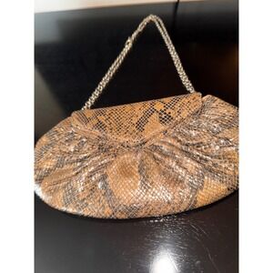 Lauren Merkin Snakeskin Print Clutch Evening Bag Chain Strap‎